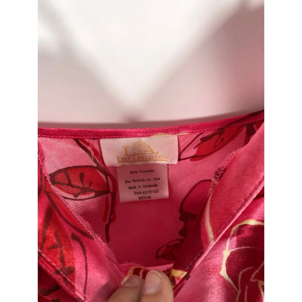 VTG Y2K Chemise Satin Slip Dress Womens M Pink Floral Fairy Romantic Feminine